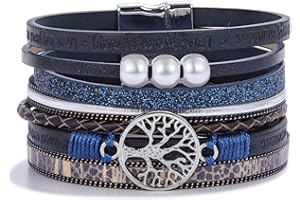 FANCY SHINY Tree of Life Leather Wrap Bracelet Inspirational Cuff Bangles Boho Pearl Bracelets with Magnetic Clasp Unique Jewelry Gifts for Women