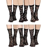 Geyoga 6 Pairs Slouch Lace Socks Women Mesh Frilly High Loose Lace Ruffle Ankle Socks for Spring Summer Women Girls Dress