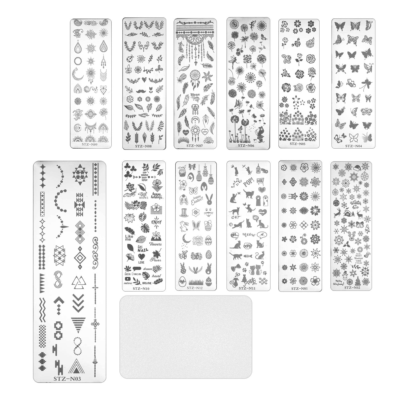 OTOTEC 13PCS Nail Art Stamping Plates with Scraper Leaves Flowers Animals Patterns Manicure Template Tools for Nails Decoration Professional DIY Salon