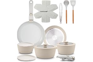 NutriChef 18-Piece Ceramic Cookware Set with Detachable Handles, Non Stick Pots and Pans, Induction Compatible, PTFE-Free Spa