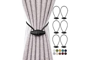 TECVINCI Magnetic Curtain Tiebacks with Upgrade Larger Magnet, 6 Pack 16 Inch Drapery Holdbacks for Indoor & Outdoor Curtain - Black