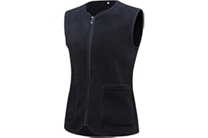 GIMECEN Womens Fuzzy Sherpa Fleece Vest Cozy Sleeveless Jacket Full Zip Outerwear Faux Shearling Waistcoat With Pockets
