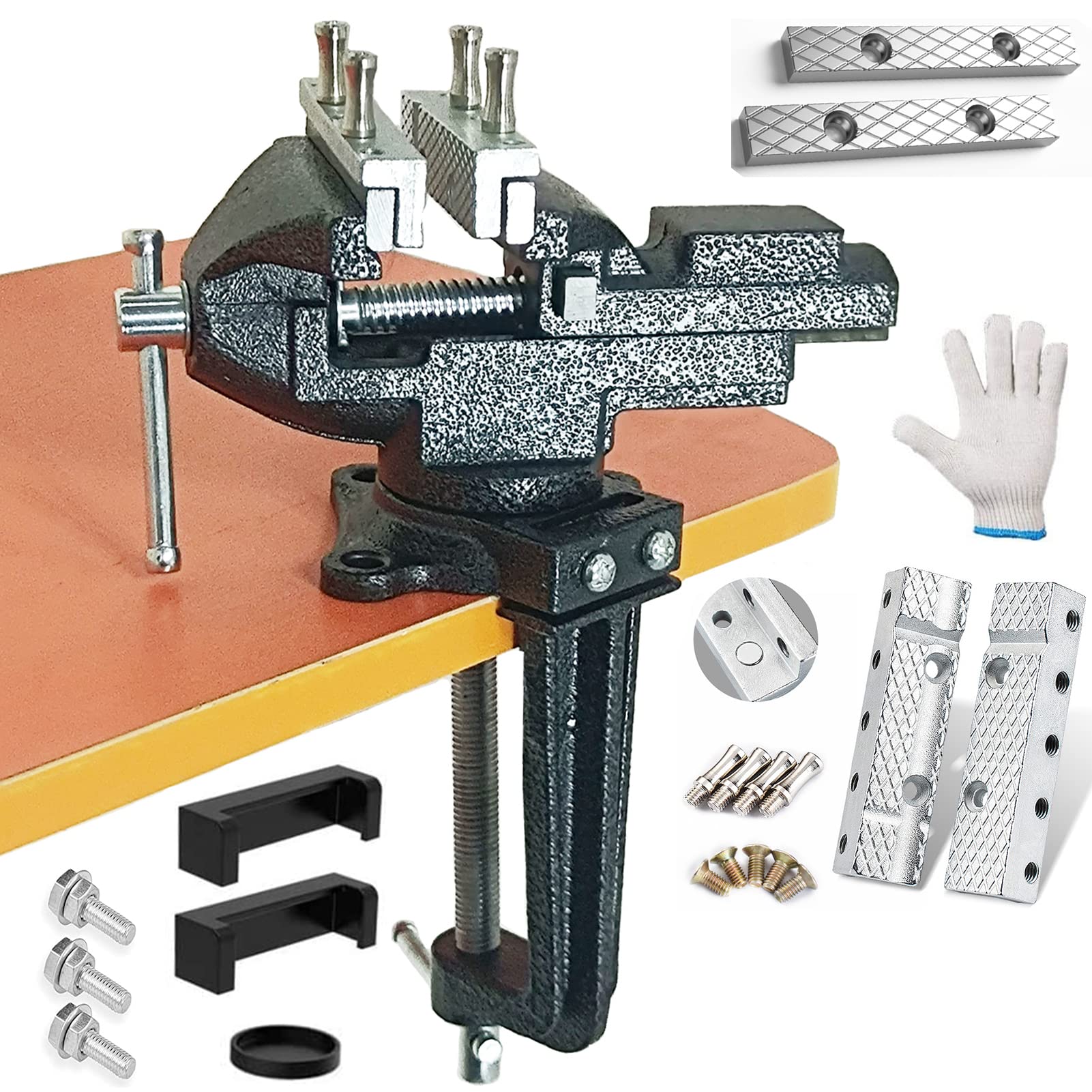 MYTEC Bench Vise, Multifunctional Jaw, Quick Adjustment, Universal Rotate 360° Work Clamp-On Vise, 3.3" Black