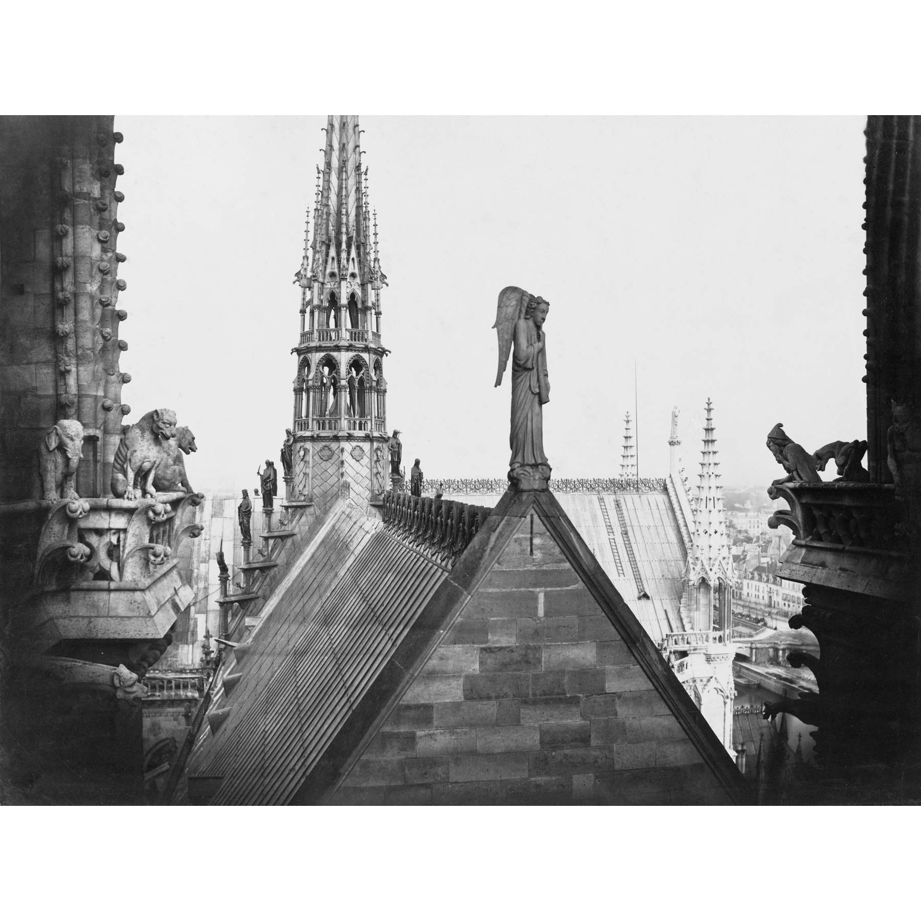 Artery8 Vintage Photo Notre Dame Paris France Gargoyle Spire Roof Large Wall Art Poster Print Thick Paper 18X24 Inch