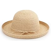 Raffia Straw Bucket Hat for Women, Packable Summer Beach Sun Hat,