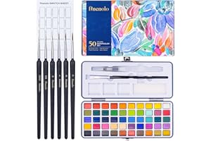 Finenolo 50 Colors Watercolor Paint Set with 8 Brushes (Water Brush + Detail Brushes), 3 Mixing Palettes & Complete Accessories, Perfect for Beginners,Great for Outdoor Sketching, Painting Creation, Holiday Gifts