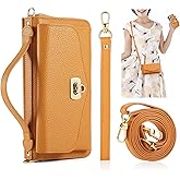REEGINCH Crossbody Wallet Case for iPhone 16 Pro Max, Magnetic Detachable Floral PU Leather Phone Case with RFID Blocking Card Holder Wristlet Mirror Flip Zipper Shoulder Purse for Wome - Orange