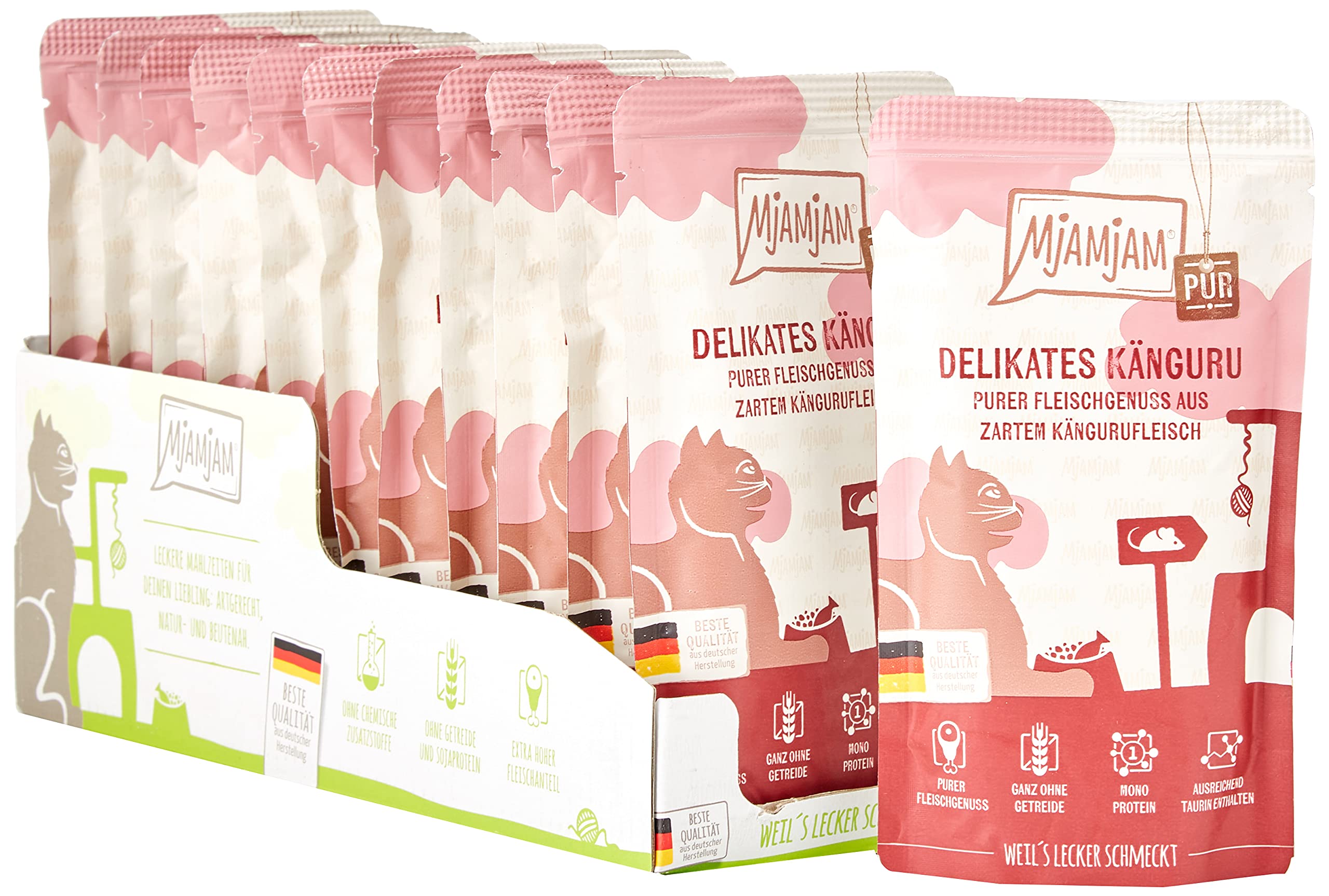 MjAMjAM - premium wet food for cats - Quetschie - pure meat enjoyment -Kangaroo, pack of 12 (12 x 125 g), grain-free with extra meat