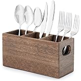 Wooden Utensil Holder Organizer for countertop, 3 Compartment Cutlery Caddy | Flatware Organizer for Kitchen Counter &amp; Party, Silverware Caddy Organizer for Fork/Spoon/Knife
