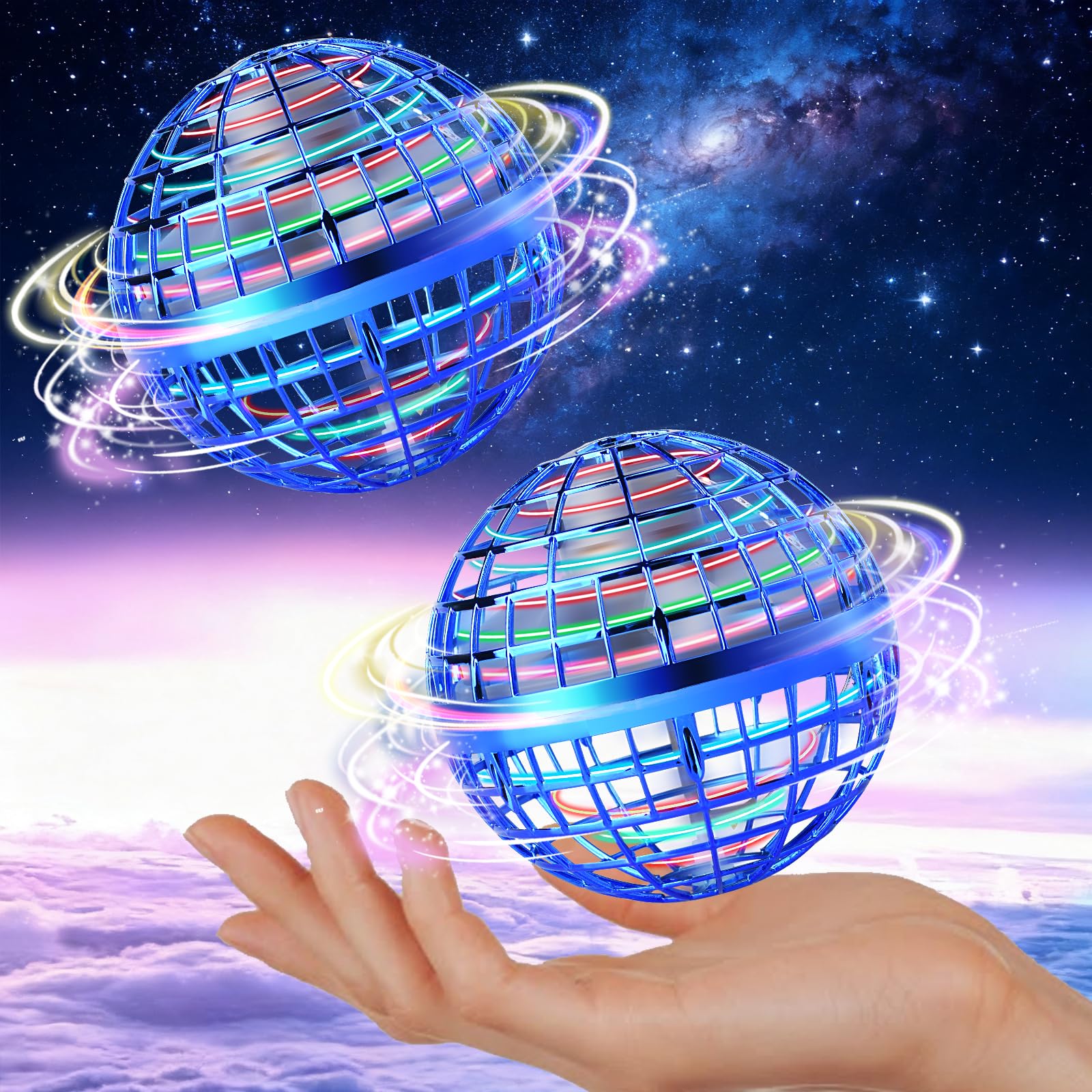 Photo 1 of BEAUTE ELITE Galaxy Ball 2024 Upgraded, 2Pack Hand-Controlled Flying Orb Ball Toy, Boomerang Fly Fidget Spinner for Kids, Cosmic Globe 360°Rotating Spinning Hover Indoor Outdoor Spinner Blue