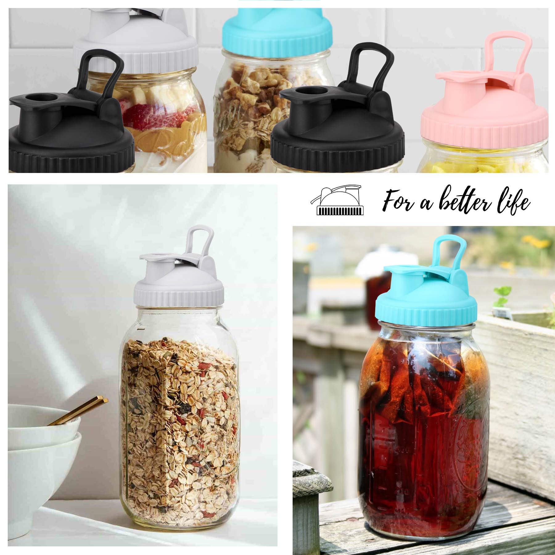 Mason Jar Pour Spout Lid, 8Pack Regular Mouth Mason Jar Plastic Lids