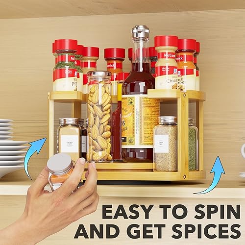 SpaceAid Tier Bamboo Spice Rack Organizer, Lazy Susan Turntable