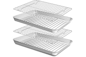 Baking Sheet with Cooling Rack Set(2 Baking Pans+2 Wire Racks), Terlulu 1/4 Stainless Steel Cookie Sheet with Bacing Rack, Heavy Quarter Sheet Pan for Oven Cooking, Warp Resistant，12.4 x 9.6 x 1 Inch