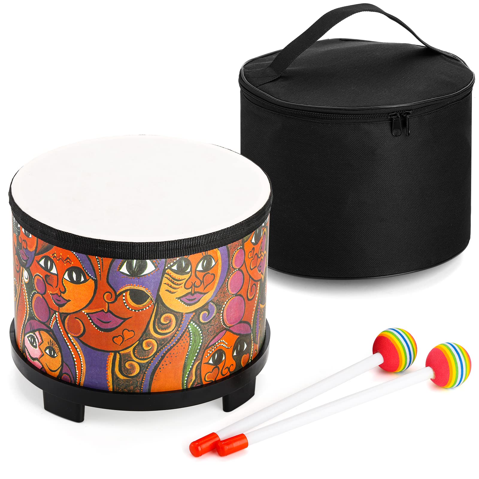 Photo 1 of Tosnail 8 Inch Floor Tom Drum with Storage Bag and Mallets for Kids, Percussion Instrument Musical Toy for Children, Toddlers, Christmas Birthday Gift - Face Pattern