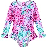 Ghteas Toddler Girls Long Sleeve Swimsuit One Piece Ruffle Zipper Rash Guard Bathing Suit UPF 50+ Kid Swimwear 1-6 Years
