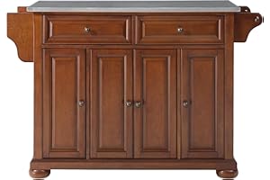Crosley Furniture Alexandria Stainless Steel Top Rolling Kitchen Island Storage Cart, Spice Rack, Cherry