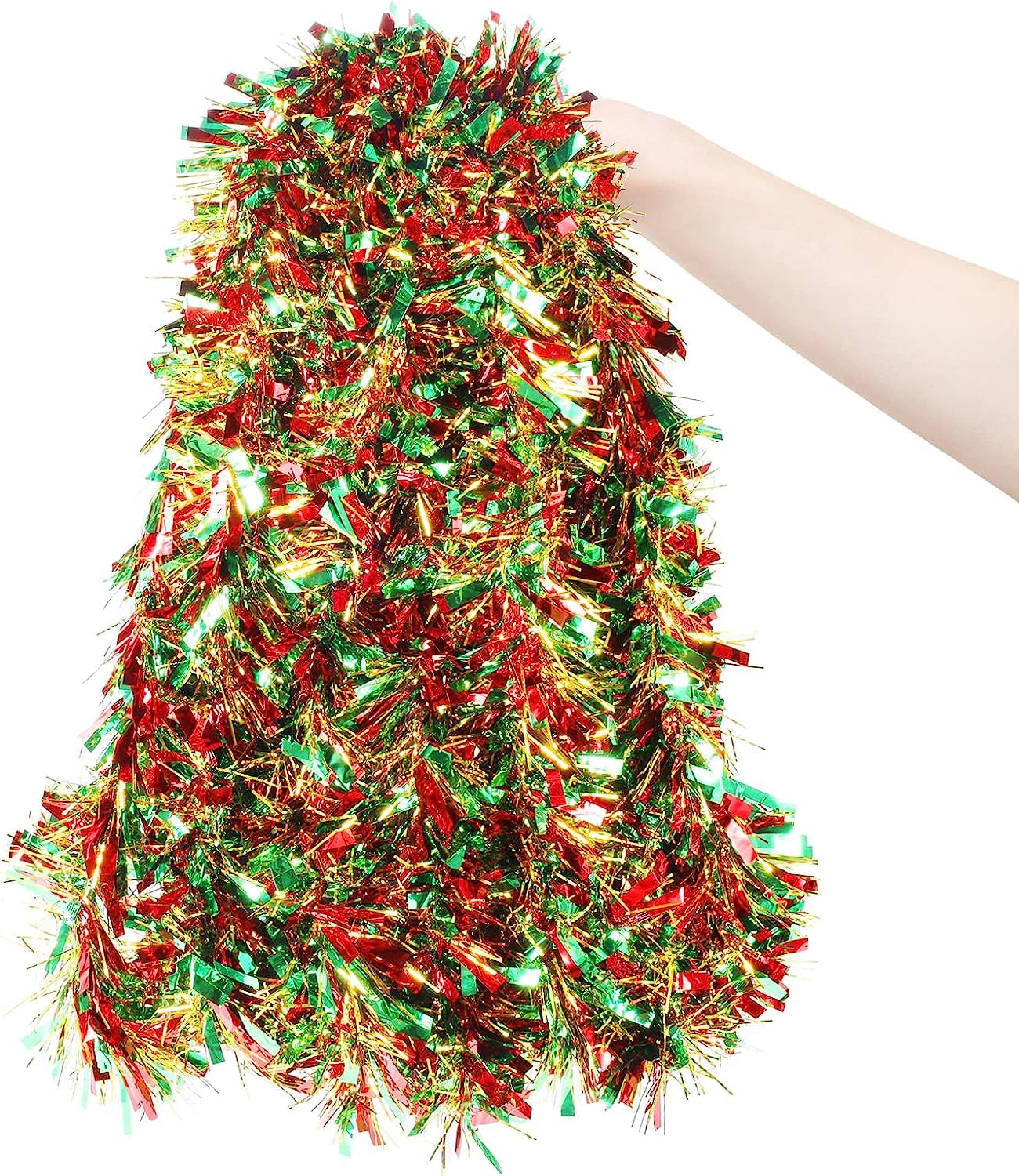CFOFT 32.8 Feet Christmas Garland, Red/Green/Gold Thick Tinsel for Tree, Party Supplies, Indoor Outdoor Decorations