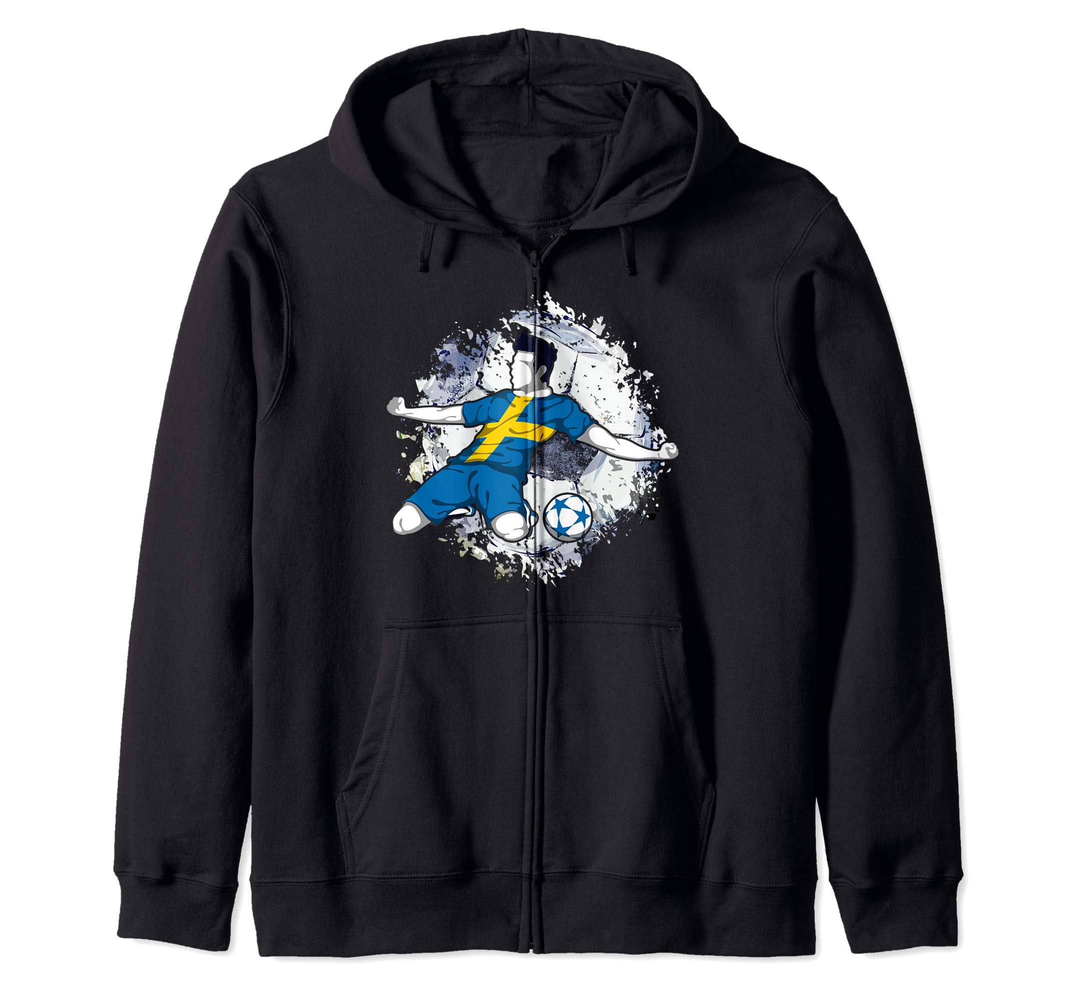 Sweden Soccer Swedish National Flag Football Striker Design Zip Hoodie
