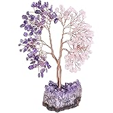 mookaitedecor Natural Amethyst & Rose Quartz Crystal Tree with Amethyst Cluster Base, Money Tree of Life Ornament for Feng Shui Desk Decoration