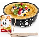 Crepe Maker Machine (Easy to Use), Pancake Griddle – Nonstick 12” Electric Griddle – Pancake Maker, Batter Spreader, Wooden S