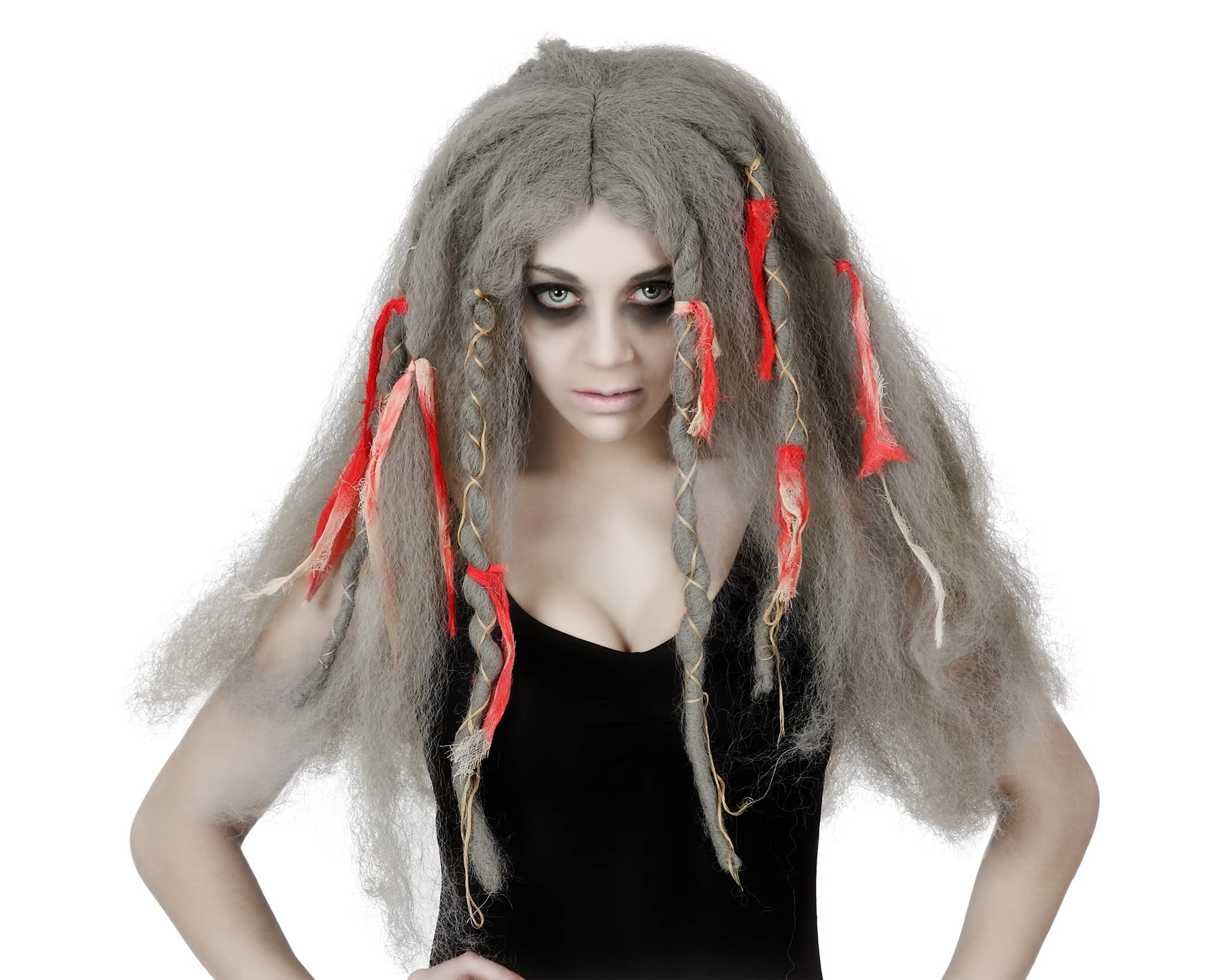 Atosa-Atosa-42573-Accessory-Grey Voodoo Braids HALLOWEEN Wig, Colour, One Size (42573)