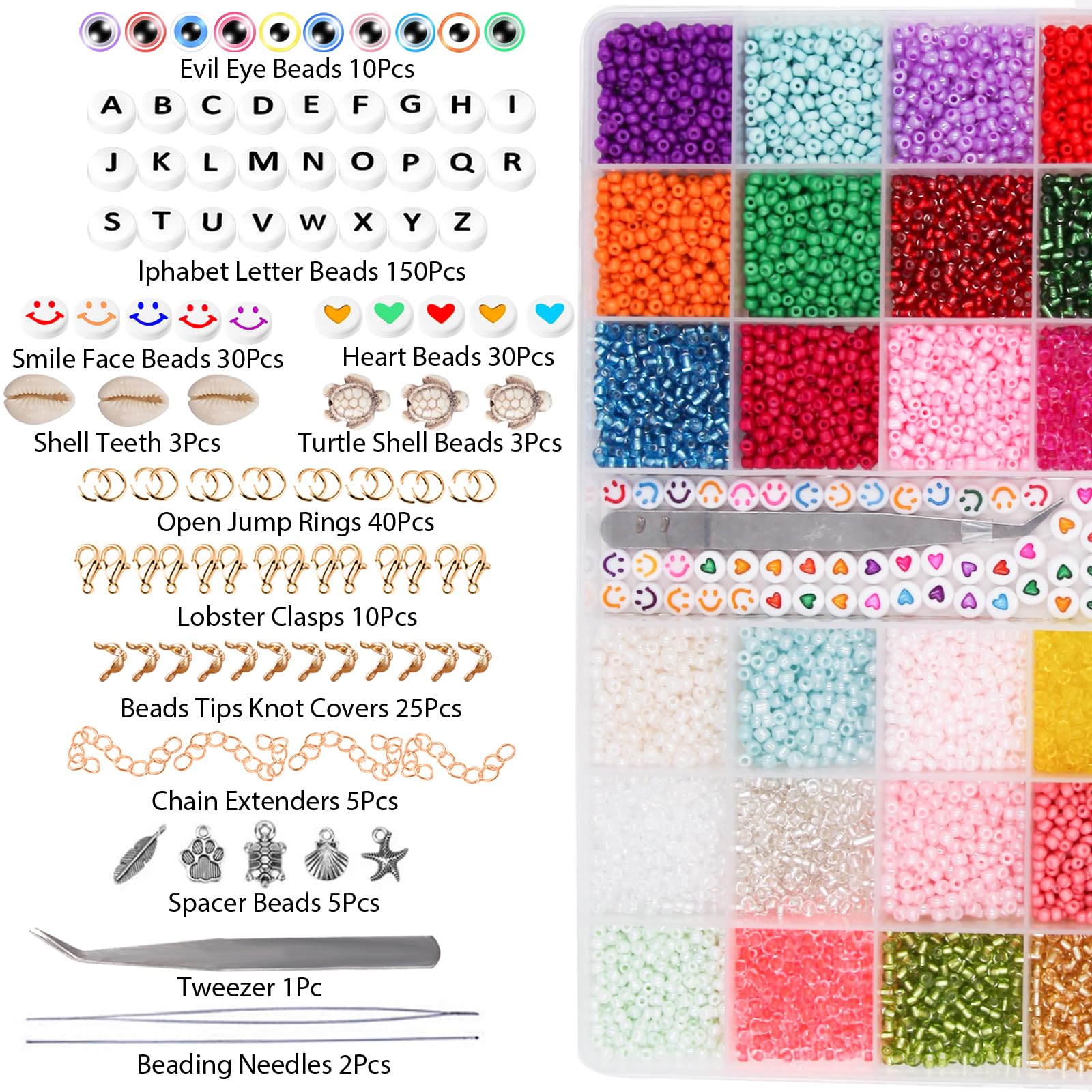 EuTengHao 13200Pcs Glass Seed Beads Small Craft Beads Small Beads for DIY Bracelet Necklaces Crafting Jewelry Making Supplies with Jewelry Findings (3mm, 550 Per Color, 24 Colors)
