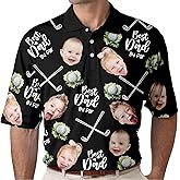 IZI POD - Personalized Best Dad by Par Custom Face Photo Father's Day Polo Shirt Gift for Golfer Men New Dad Grandpa Daddy