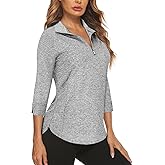 Cucuchy Style Womens Golf Shirt 3/4 Sleeve Quarter Zip Workout Tennis Tops Quick Dry UPF 50+ Shirts