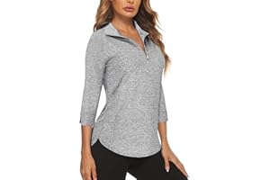 Cucuchy Style Womens Golf Shirt 3/4 Sleeve Quarter Zip Workout Tennis Tops Quick Dry UPF 50+ Shirts