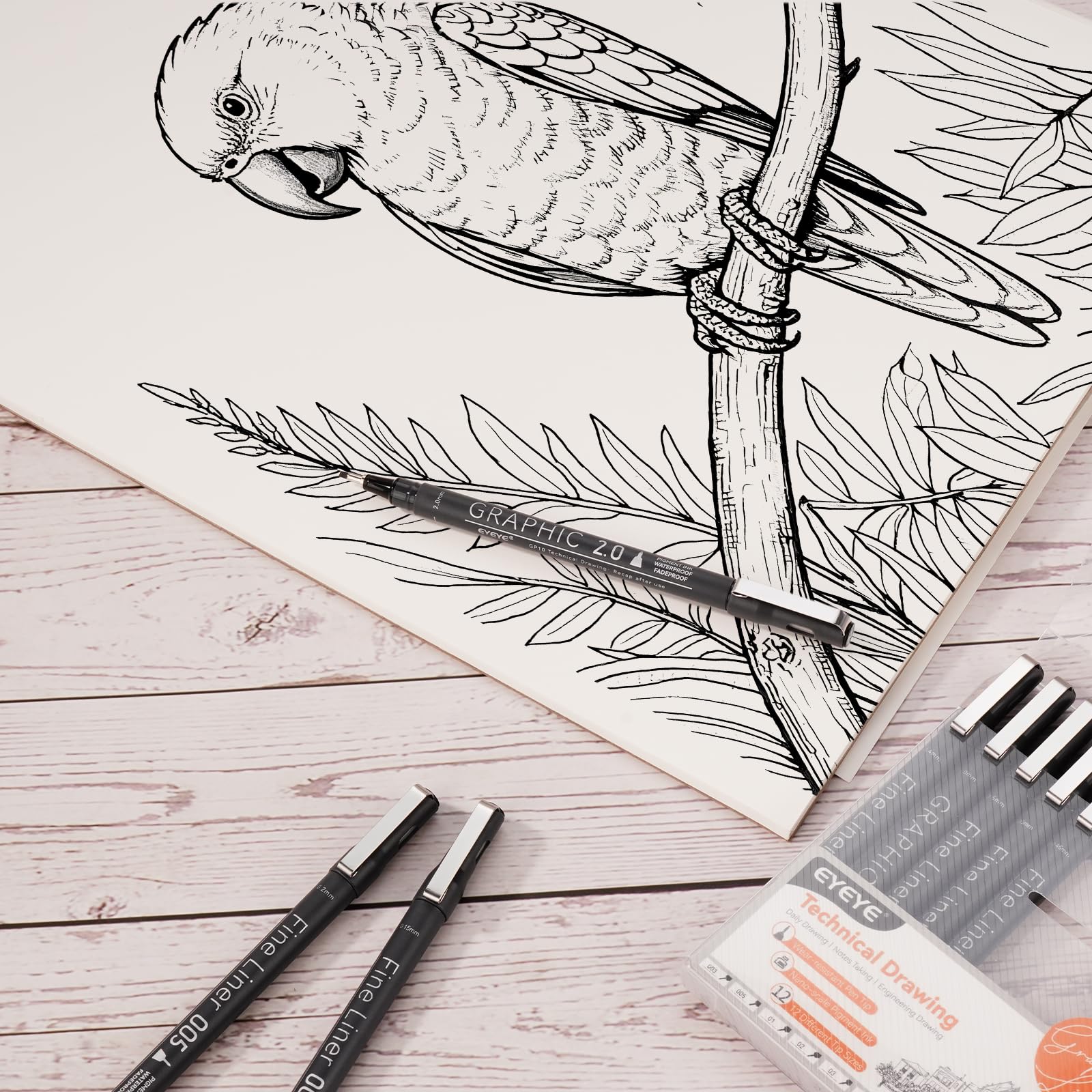 EYEYE Micro Fineliner Pens, Black Drawing Art Pens,12 Archival Pen Waterproof Ink Set Artist Supplies Archival Inking Markers Sketch Outline Pen, Precision Drawing and Sketching Kit