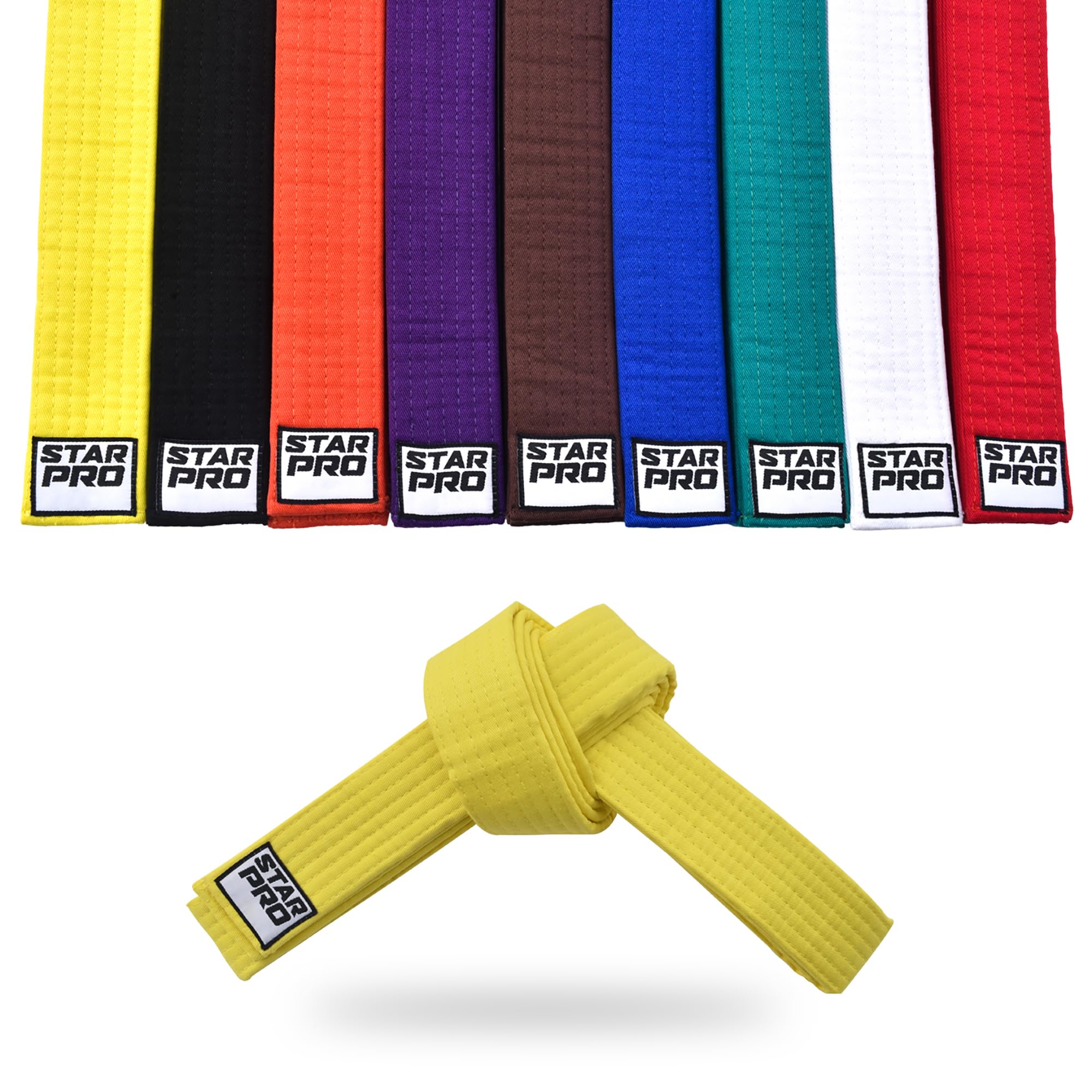 Starpro Martial Arts Training Belt for Karate Judo BJJ Taekwondo - Durable Cotton Polyester Blend for Kids & Adults - Vibrant Colors Yellow