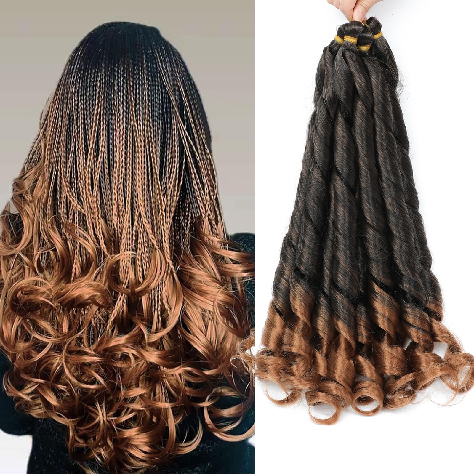 French Curly Braiding Hair for Box Braids 22 inch Loose Wave Braiding Hair Pre Stretched Bouncy Braiding Crochet Spiral Curl Synthetic Extensions for Women (T30#, 22 Inch)
