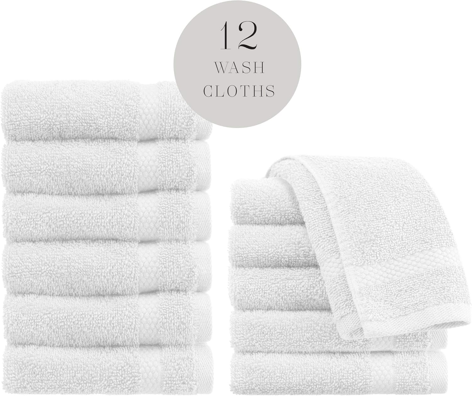WhiteClassic Luxury Cotton Washcloths - Large Hotel Spa Bathroom Face Towel | 12 Pack | White: Home & Kitchen