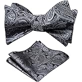 Alizeal Mens 2pcs Paisley Jacquard Self-Tie Bow Tie Pocket Square Set