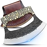 ATT Crafts Handmade Ulu Knife – Full Tang high carbon steel Alaskan ulu with Sheath & Gift Box, Mezzaluna Rocker Knife & Pizza Cutter for Kitchen, Camping & BBQ, Birthday Gifts for Men