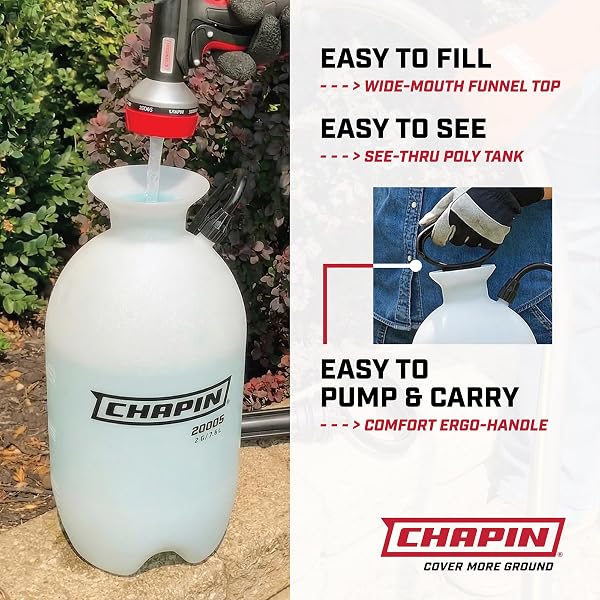 CHAPIN 20004 PUMP SPRAYER, 1-GALLON SURESPRAY TRANSLUCENT TANK WITH AN EASY FILL FUNNEL-TOP OPENING, ADJUSTABLE CONE NOZZLE & 34″ LONG REACH HOSE, USED FOR FERTILIZER, PESTICIDES, WEEDS & PESTS
