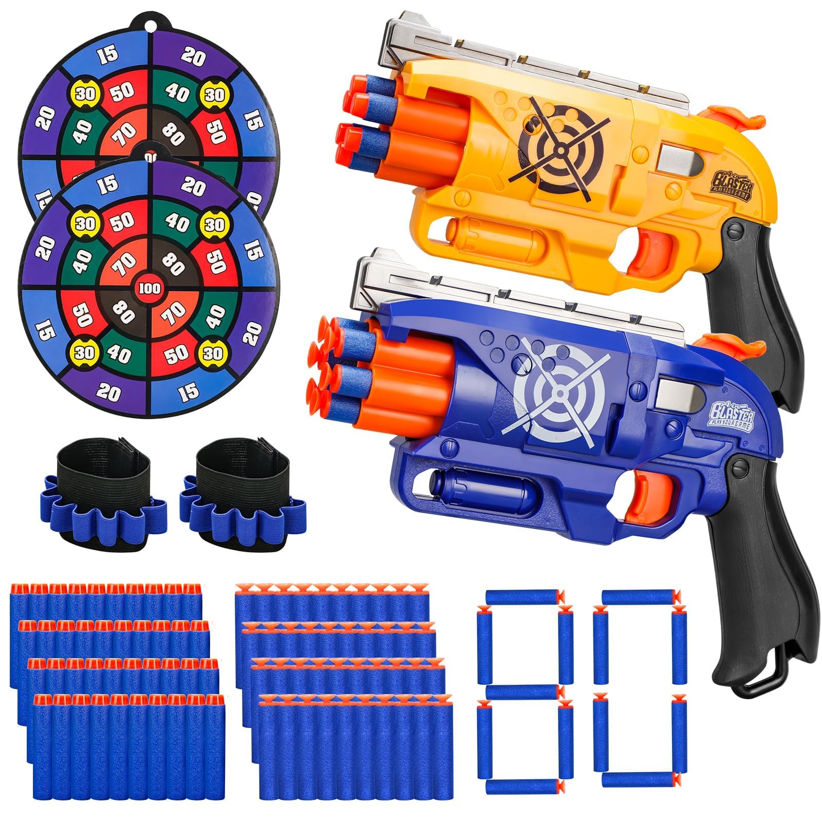 2 Pack Blaster Guns Boys Toy for 3+ Year Old Kids, 80 Soft Foam Darts Bullets, 2 Targets & 2 Wrist Strap, Gun Toys Gifts for Ages 8-12,Christmas Stocking Stuffers Party Supplies for Toddler