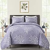 DJY Purple Quilt Set Queen Size - Branch Botanical Pattern Bedspread Coverlet Set, 3 Pieces Lavender Purple Floral Quilt Bedding Set, Soft Microfiber Summer Quilt for All Season, 96''x90''