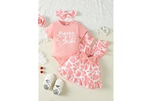 Baby Girl 3 Piece Outfit Set Mama Is My Bestie Romper with Ruffle Skirt and Bow Headband Newborn Infant