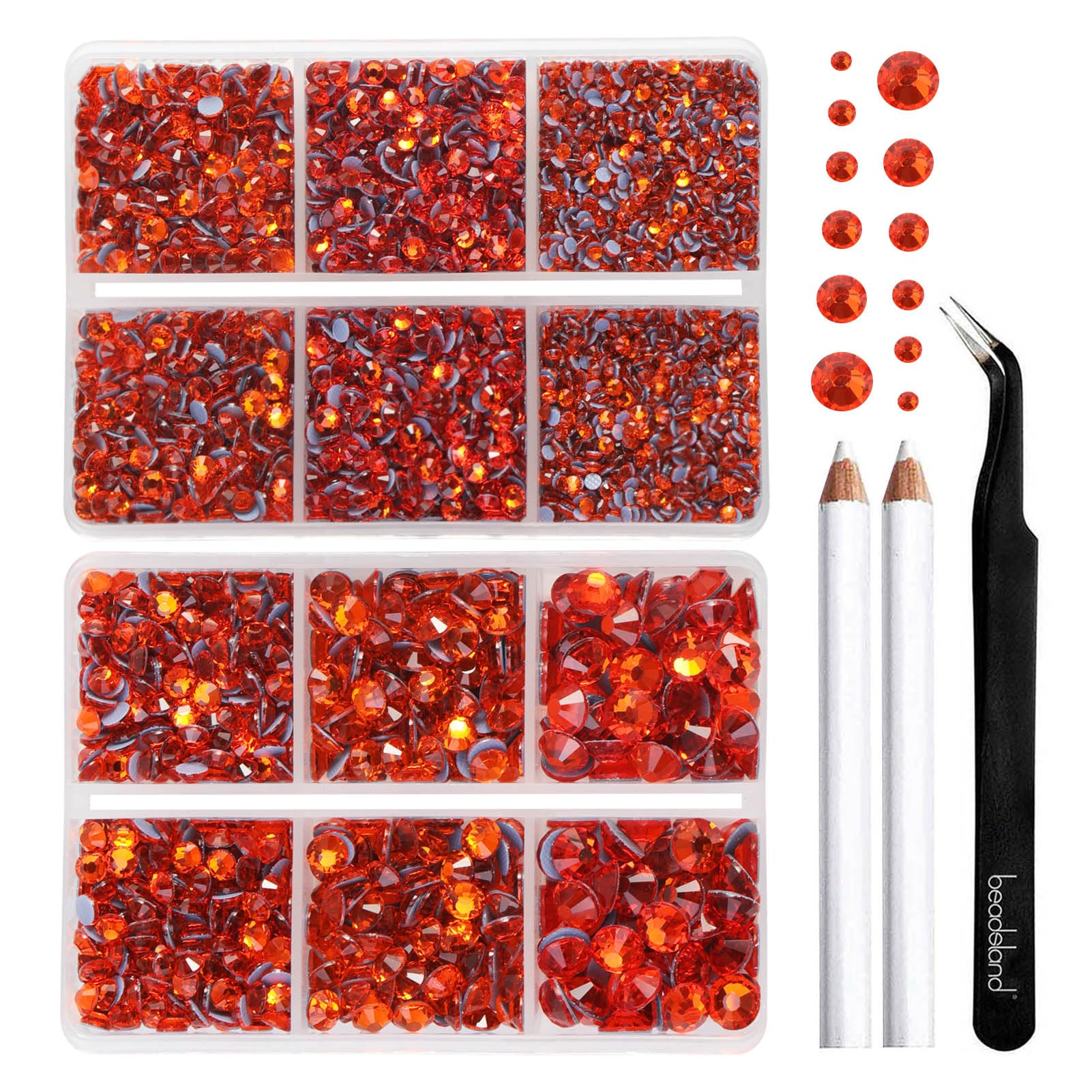 BEADSLAND Hotfix Rhinestones, 6080PCS Orange Rhinestones for Clothes Crafts Mixed 6 Sizes with Wax Pencil and Tweezers Kit, SS6-SS30, Hyacinth