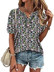 KISSMODA Women's Tunic Tops Casual V Neck Short