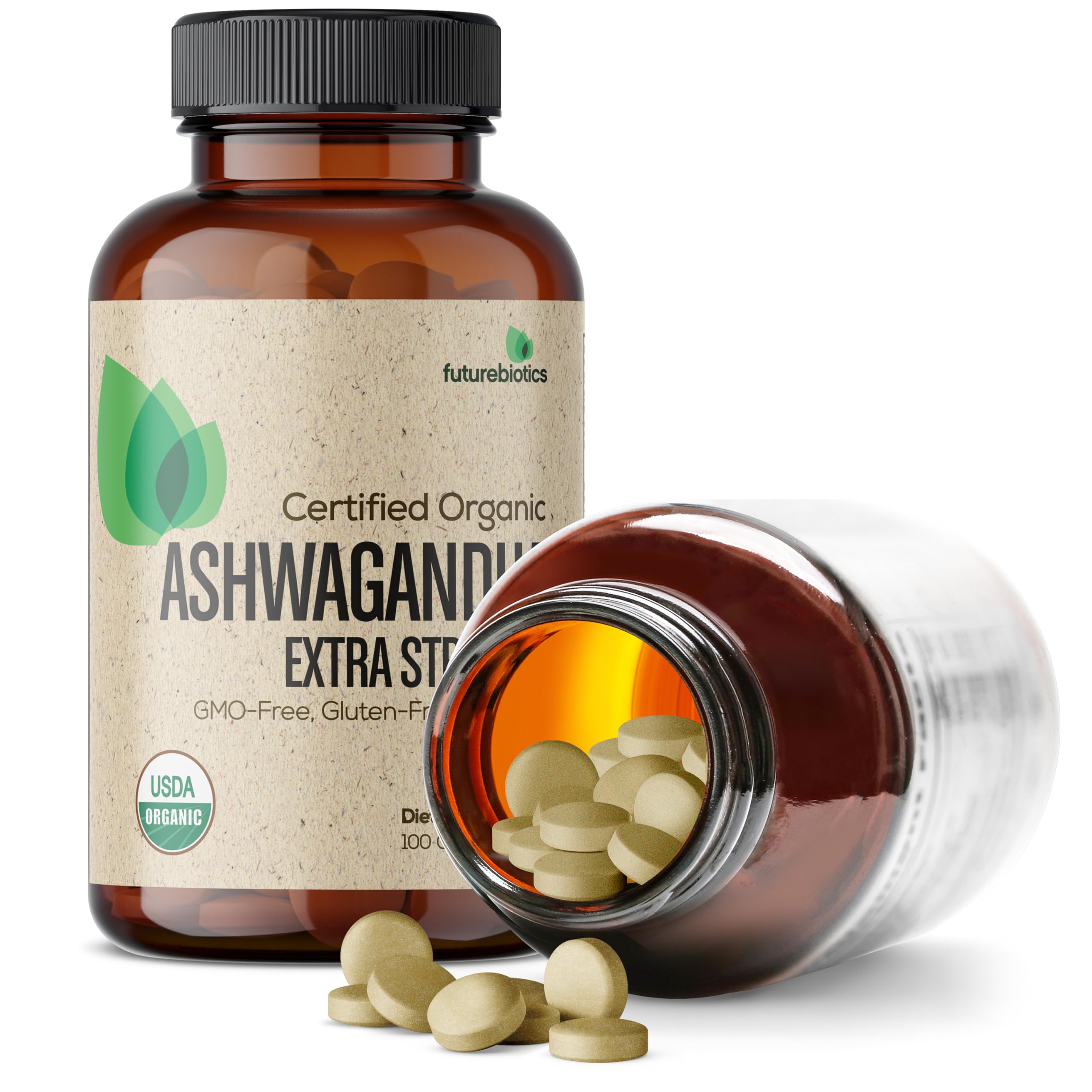 Futurebiotics Certified Organic Ashwagandha, Stress Mood & Energy Support Adaptogenic Herb, Non-GMO, 100 Organic Tablets