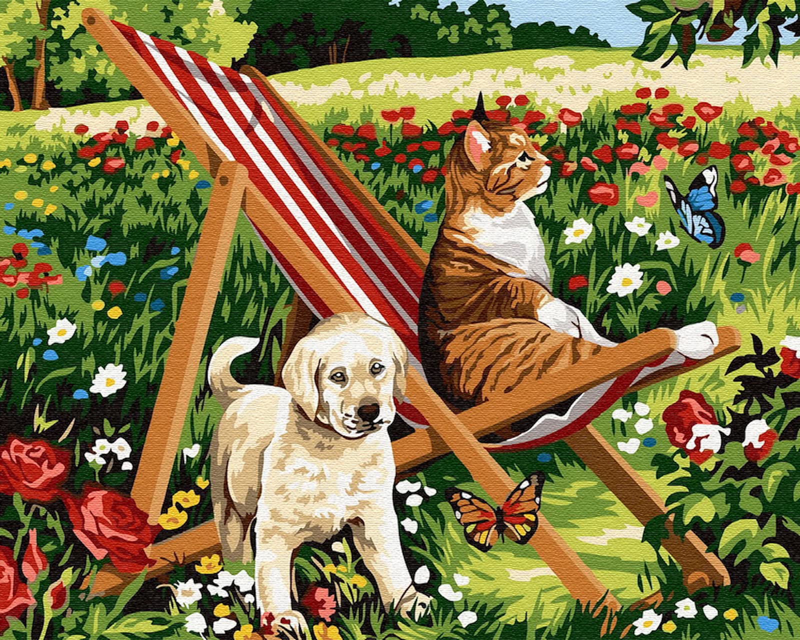 LukFun Paint by Numbers for Adults, DIY Digital Oil Painting Kits on Canvas Painting, Colorful Garden 12x16inch (Peaceful Cat & Dog, without Frame)