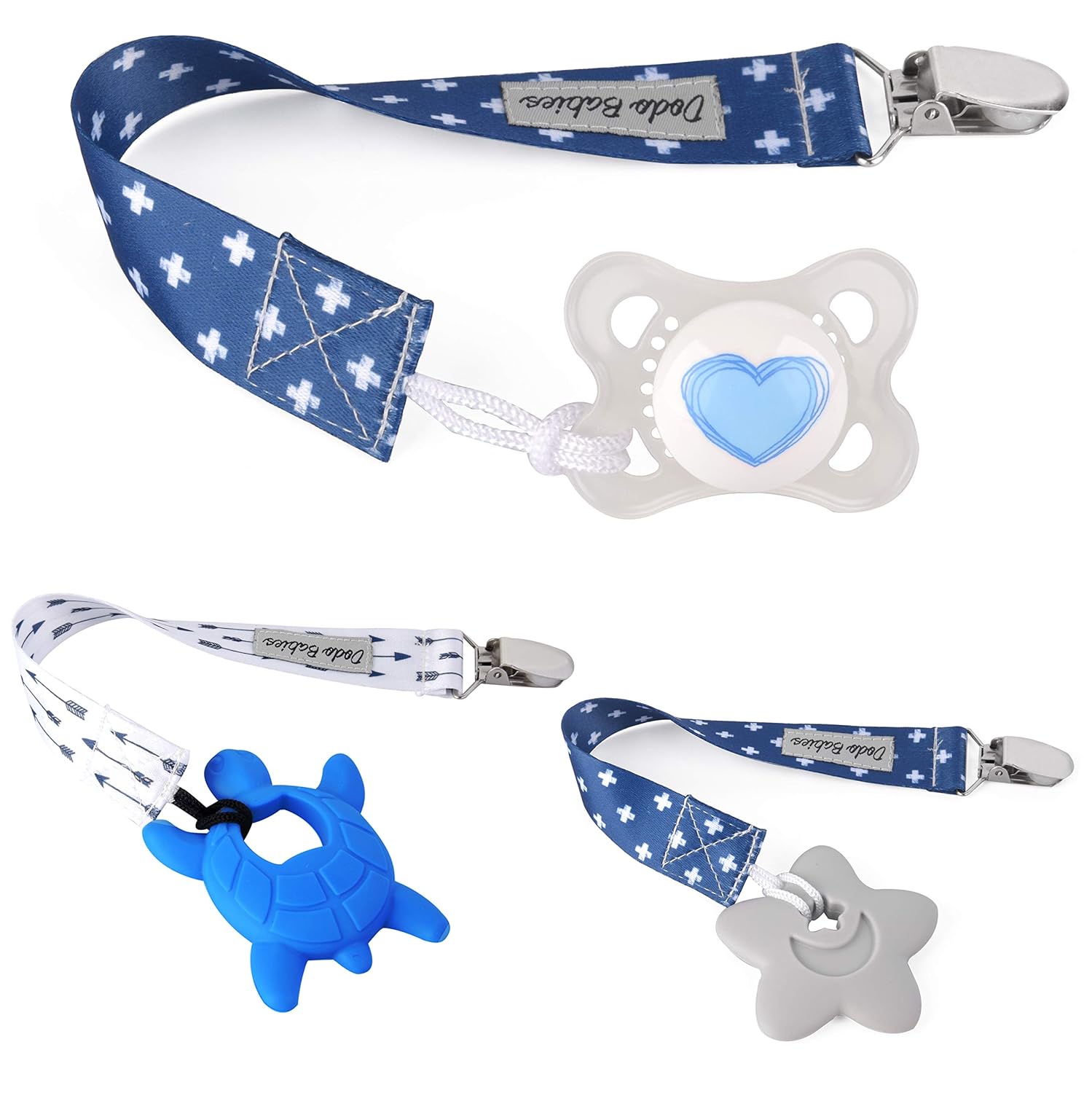 Pacifier Clip by Dodo Babies Pack of 4 + 2 Teether Toys, Premium Quality Modern Designs Universal Holder Leash for Boys and Girls, Teething Toy or Soothie, Baby Shower Gift Set : Baby