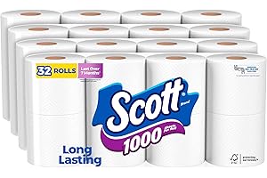 Scott 1000 Toilet Paper, 32 Rolls, Septic-Safe, 1-Ply Toilet Tissue , White