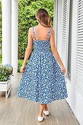 Women's Floral Dress Square Neck Spaghetti Strap