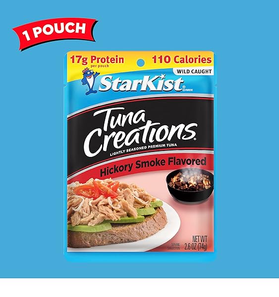 STARKIST TUNA CREATIONS HICKORY SMOKED, 2.6 OZ POUCH (1 PACK) READY TO EAT WILD CAUGHT TUNA, G PROTEIN, CALORIES PER SERVING, GLUTEN FREE, SOY FREE, KOSHER, PERFECT FOR SALADS, KETO MEALS AND SNACKS