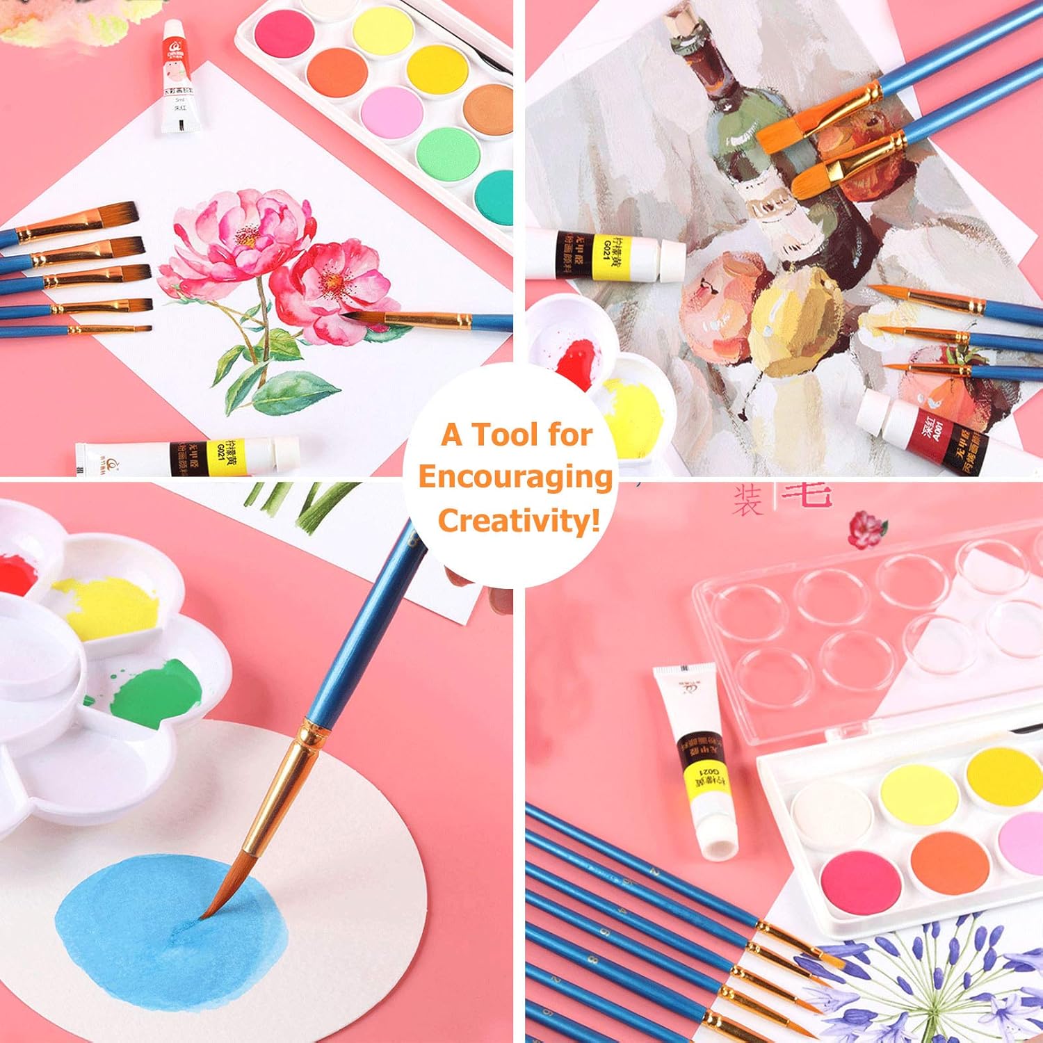 Soucolor Acrylic Paint Brushes Set, 10Pcs Round Pointed Tip Artist Paintbrushes for Acrylic Painting Oil Watercolor Canvas Boards Body Face Rock Easter Eggs, Adult Kids Drawing Arts