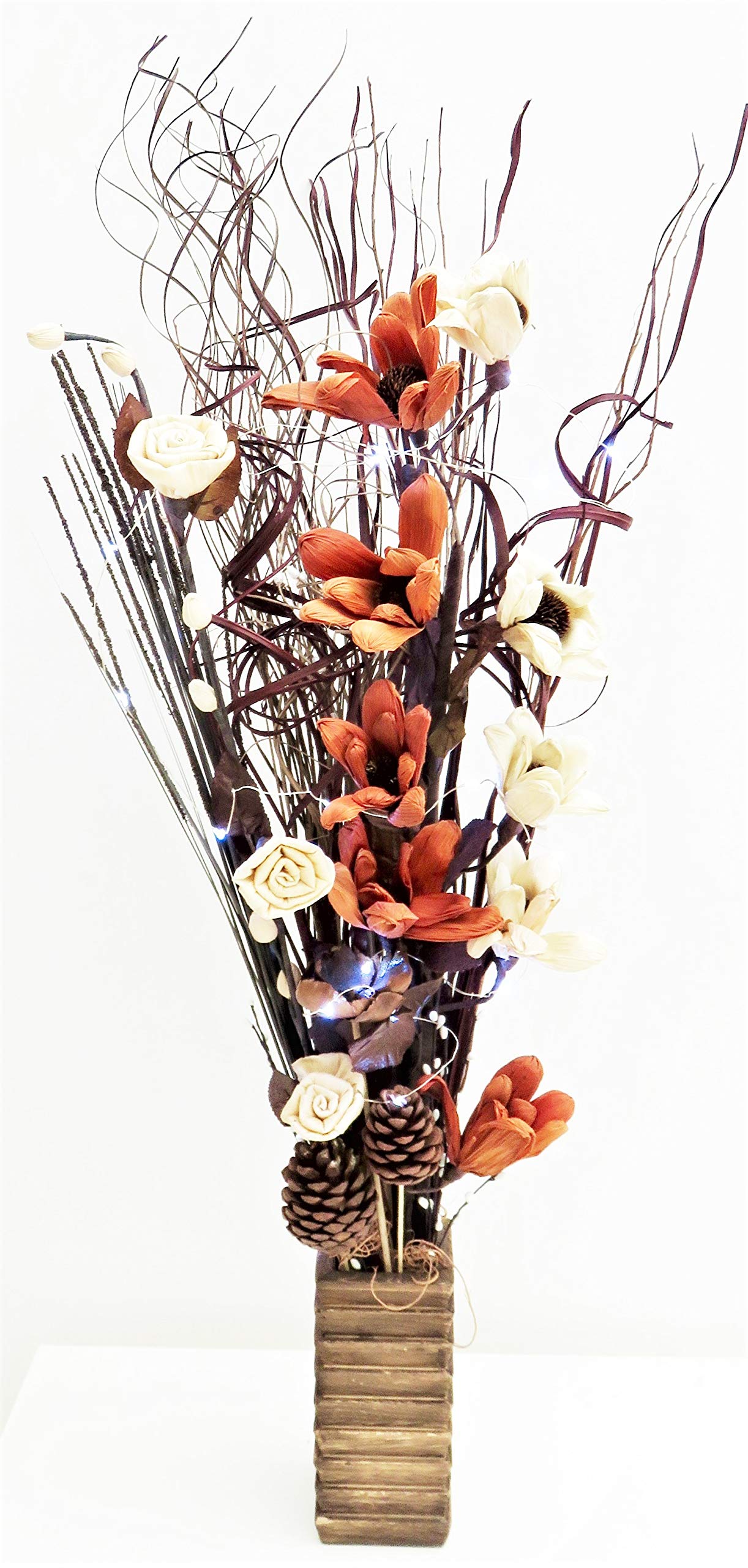 Unique Dried & Artificial Flower Bouquets 85cm Tall with wood Vase made in UK (cream maize)