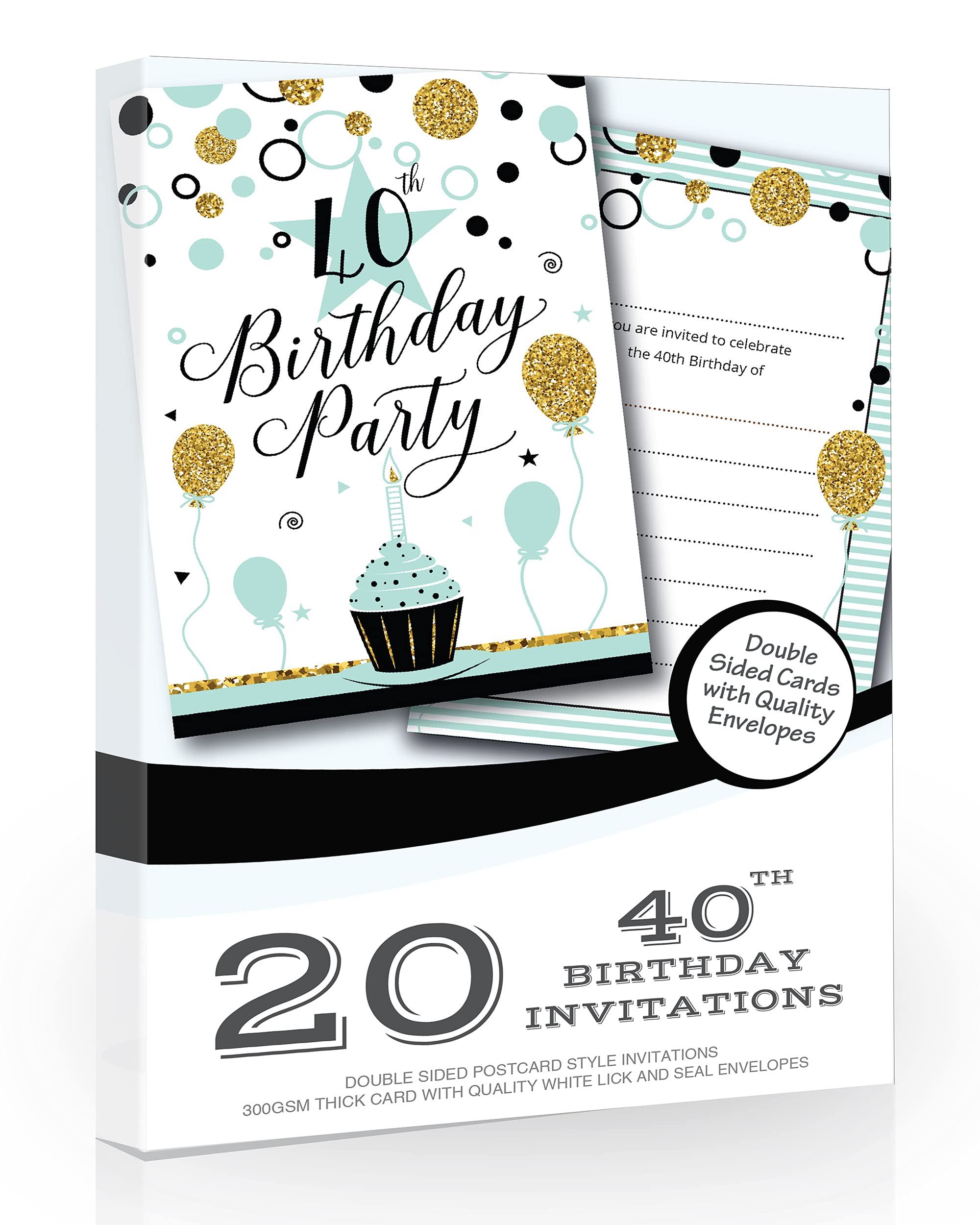 Olivia Samuel 20 x 40th Birthday Party Invitations - Chic Design with Faux Glitter Effect - Ready to Write with Envelopes